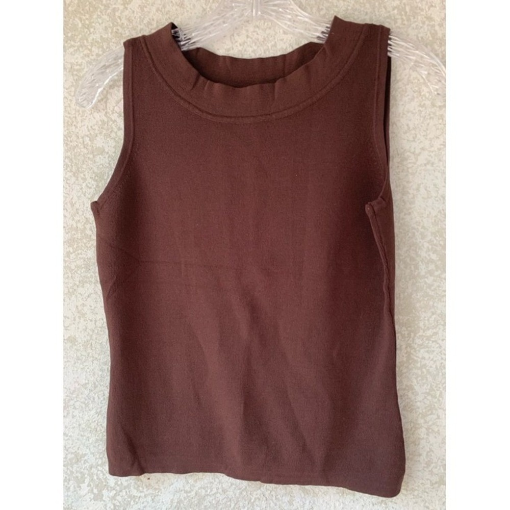 Dressbarn Womens Brown Sleeveless Mock Neck Ribbed Knit Top Small